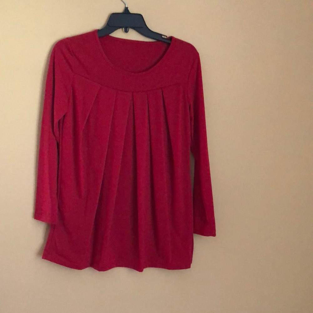 Red Flowy Tunic Shirt with pleated front